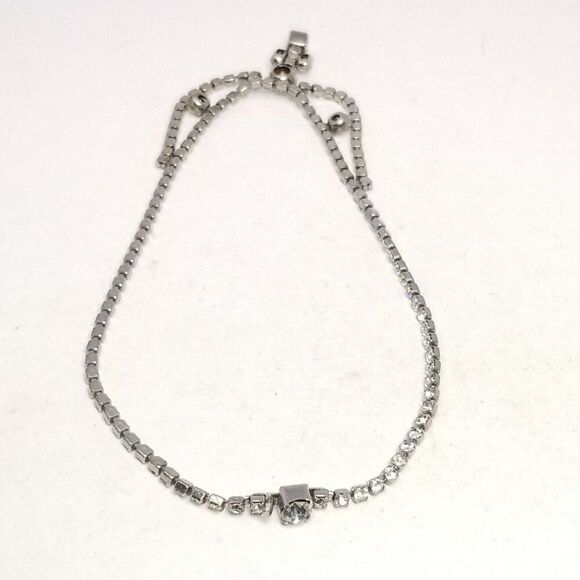 Vintage Rhinestone Collar Necklace, Silver Tone Prong Set, Elegant Classic - Picture 2 of 5